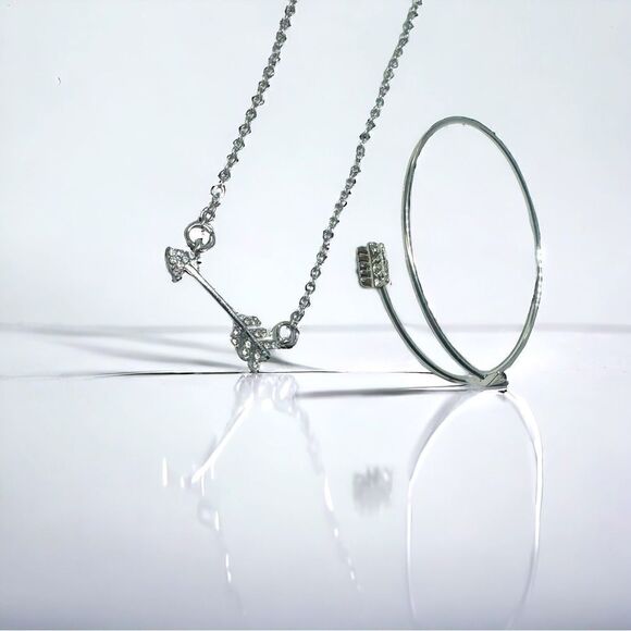 SXY l Custom Set l New Silver w/ Rhinestone Accents l Cuff, Bracelet & Necklace - Picture 1 of 9